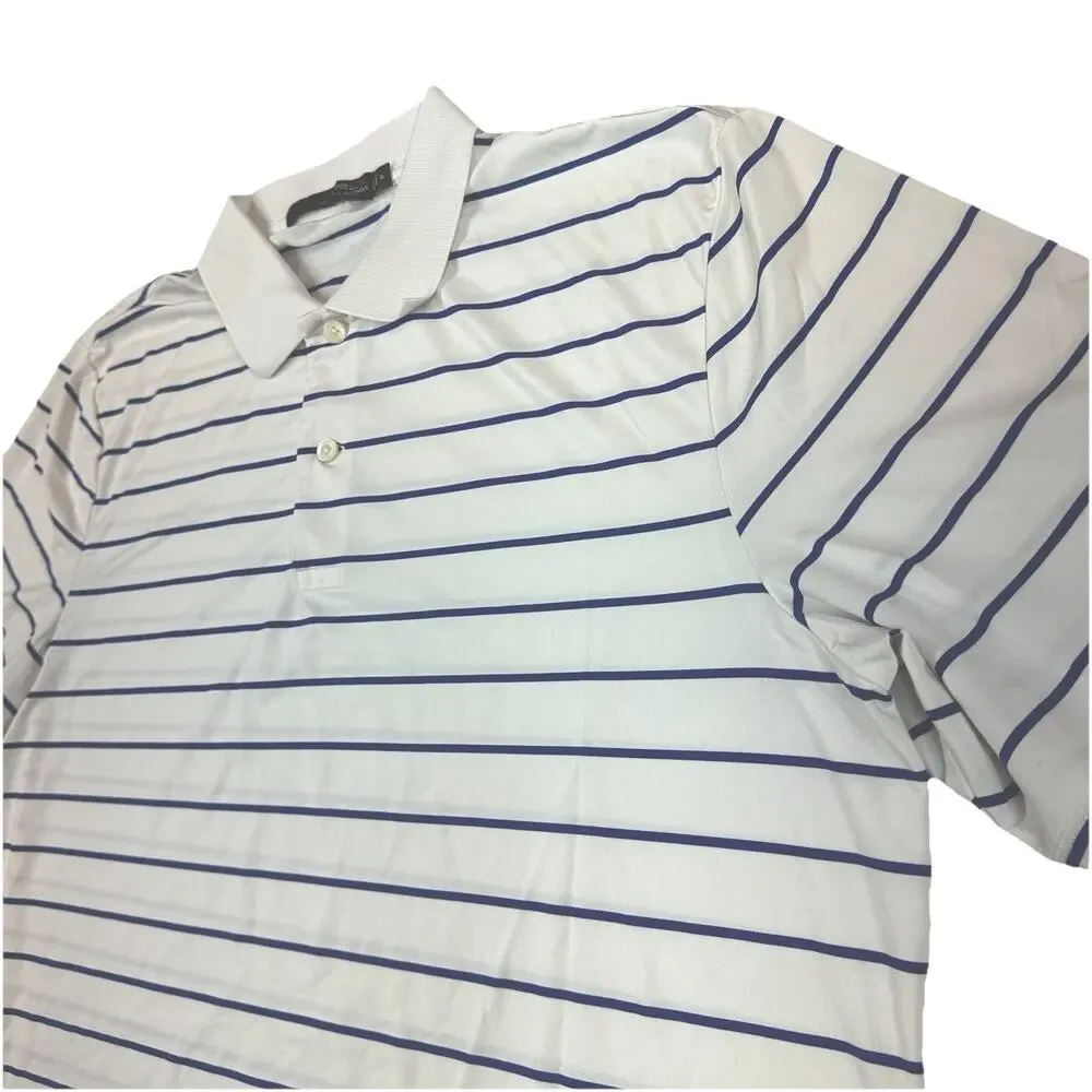 RLX Ralph Lauren Golf Polo Shirt Mens M White Blue Stripe Stretch Performance
